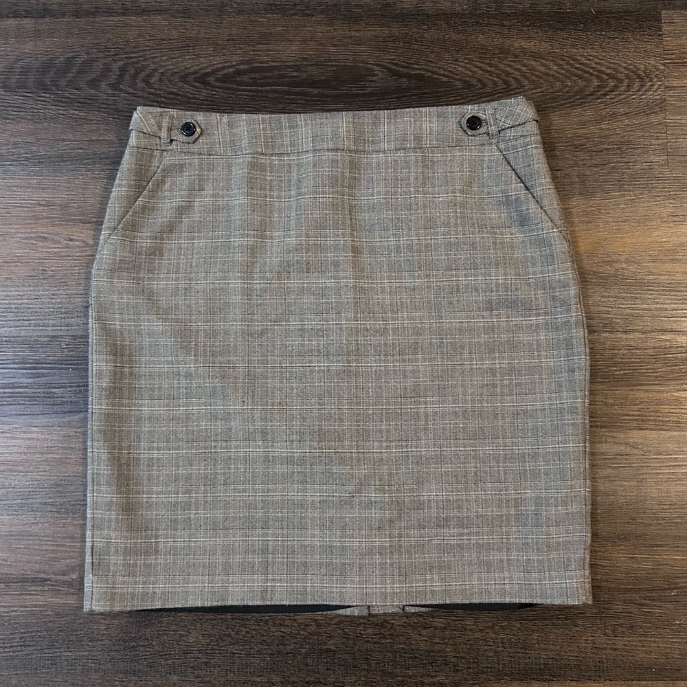 Van Heusen Brown Gray Plaid Pencil Skirt